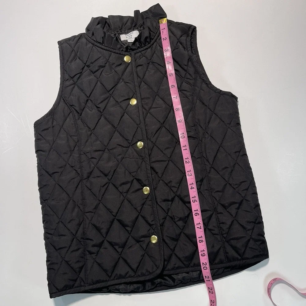 Crown And Ivy Girls Quilted Puffer Vest Black Large Ruffled Collar